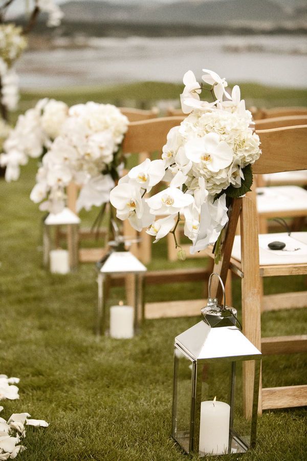 rustic outdoor white lanterns wedding aisle