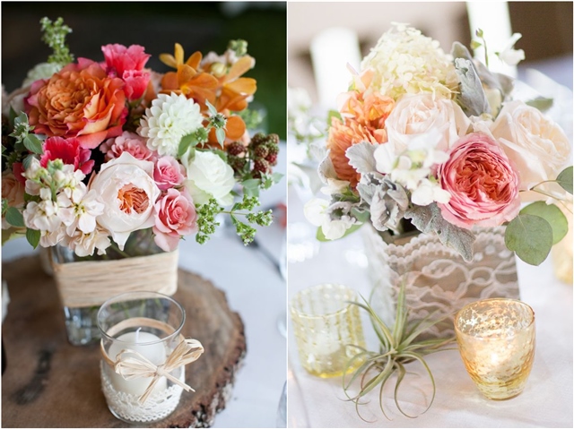 rustic wooden tree stump wedding centerpiece