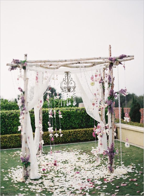 vintage brich and flowers wedding arch