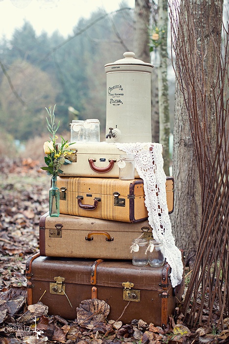 vintage suitcase lace wedding decor idea