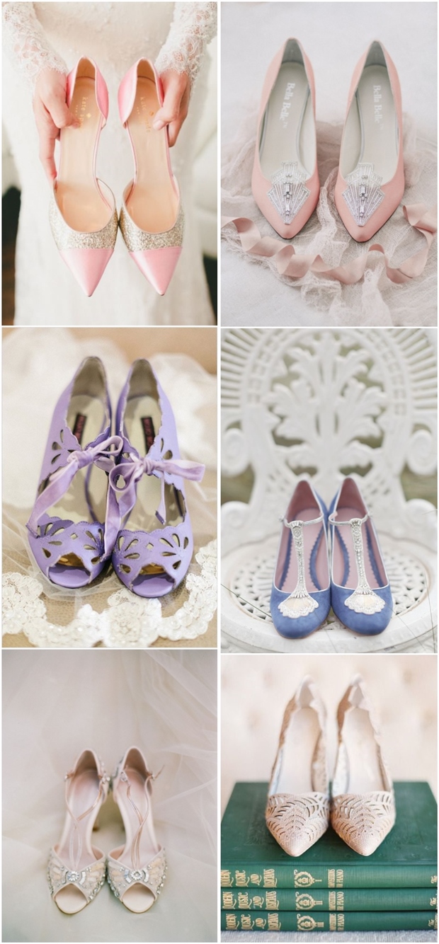 vintage wedding shoes and heels- pastel bridal shoes