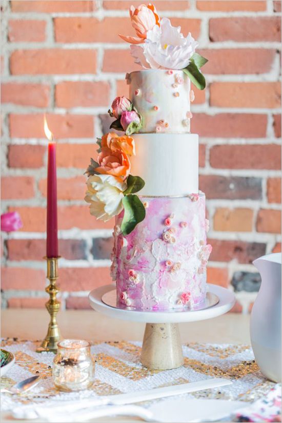 watercolor pink wedding cake