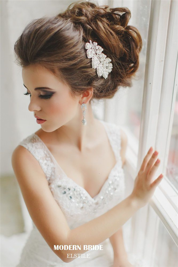 wedding updos and pearl headpieces
