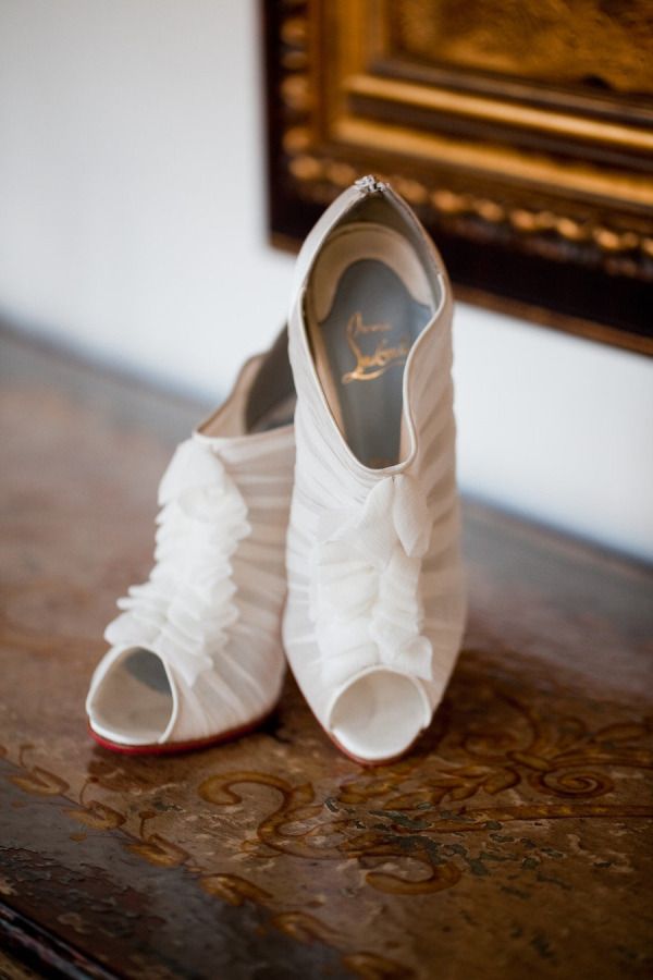 white ruffles wedding shoes