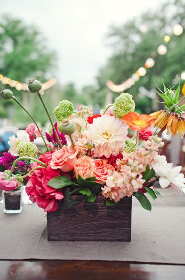 wooden box floral wedding centerpiece