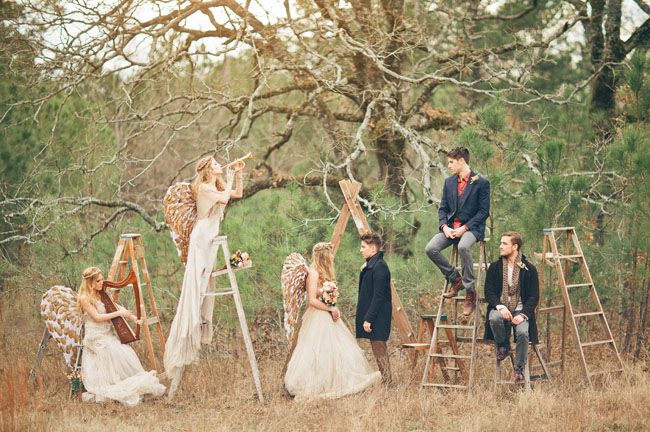 Angel Inspired Wedding and the ceremony set up with ladders