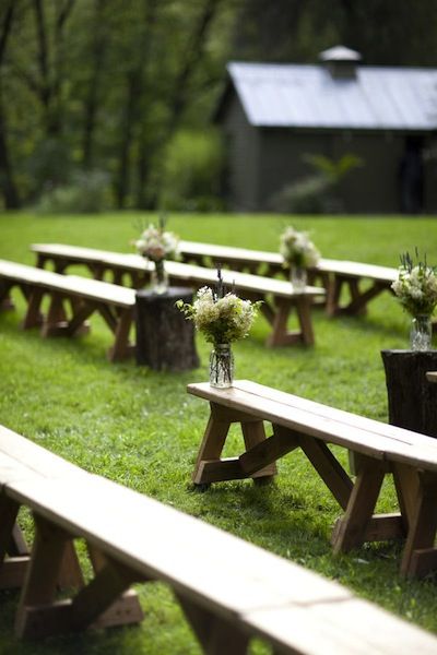 Barn Wedding Ceremony Ideas- benches as a ceremony seating option