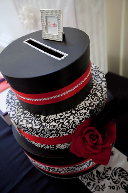 Black and Red Wedding Card Box Deer Pearl Flowers Black and Red Wedding Card Box Deer Pearl Flowers