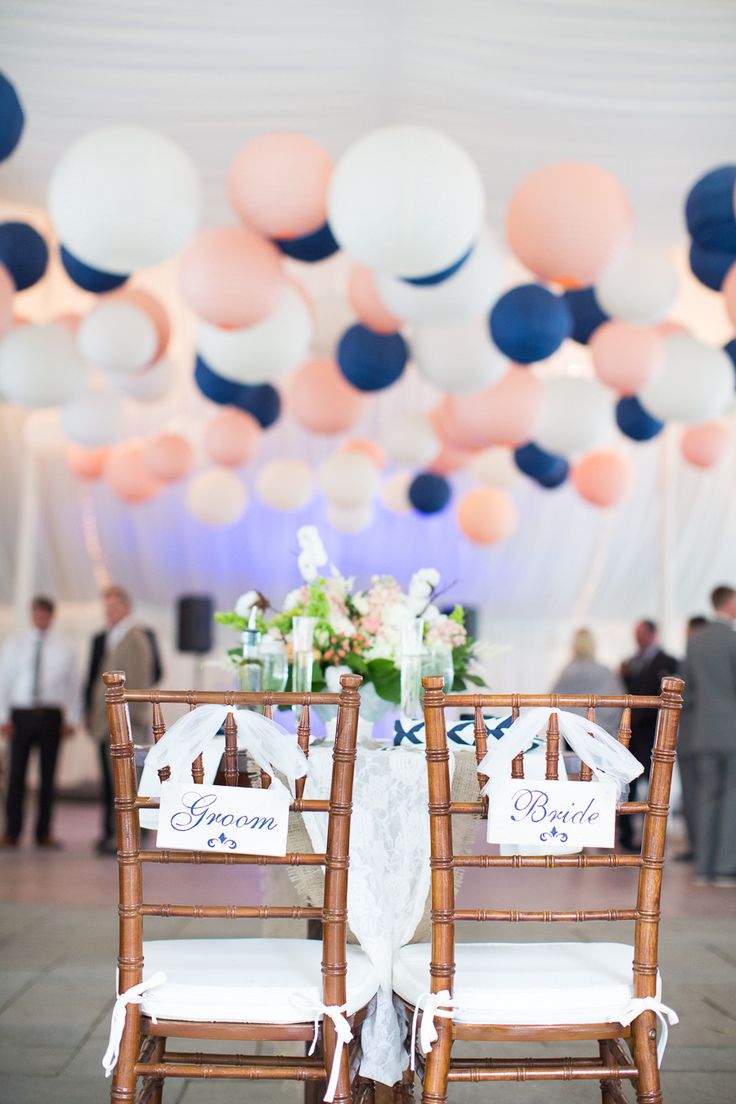 Bride & Groom chairs + paper lanterns