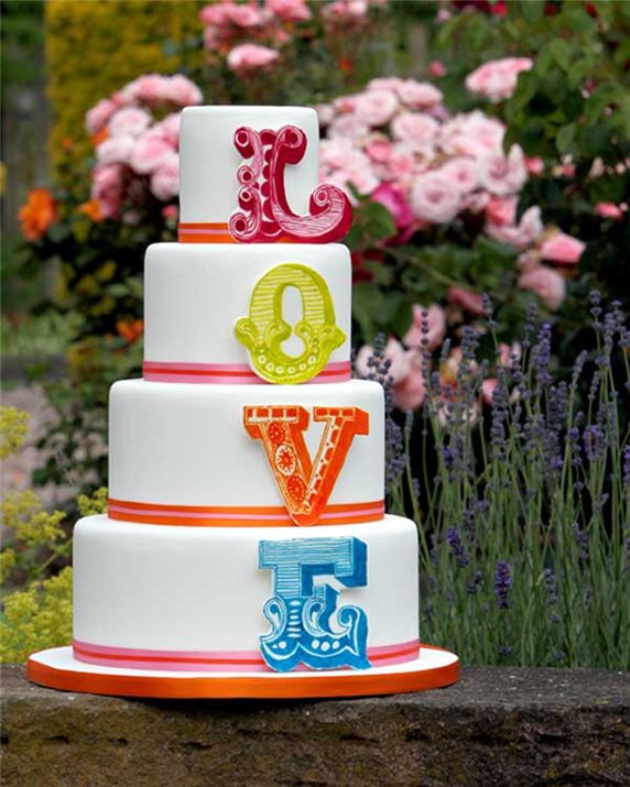 Colourful Love Letters Wedding Cake