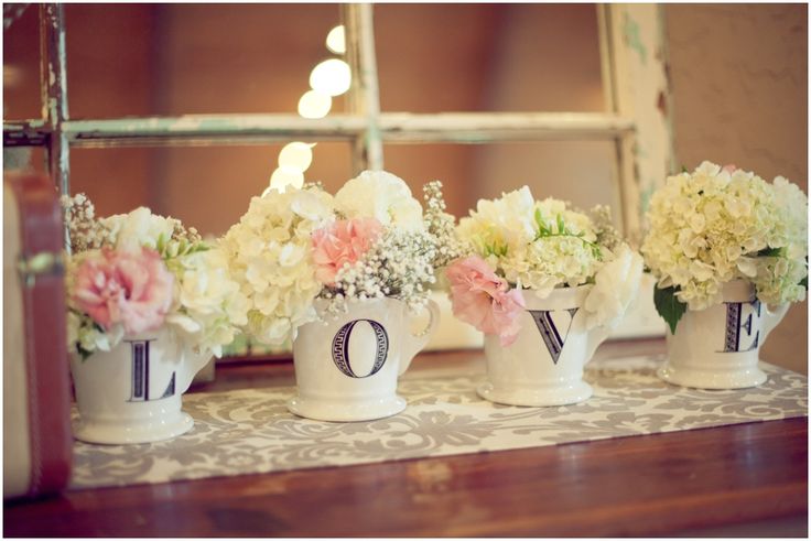 LOVE on coffee mugs with flowers