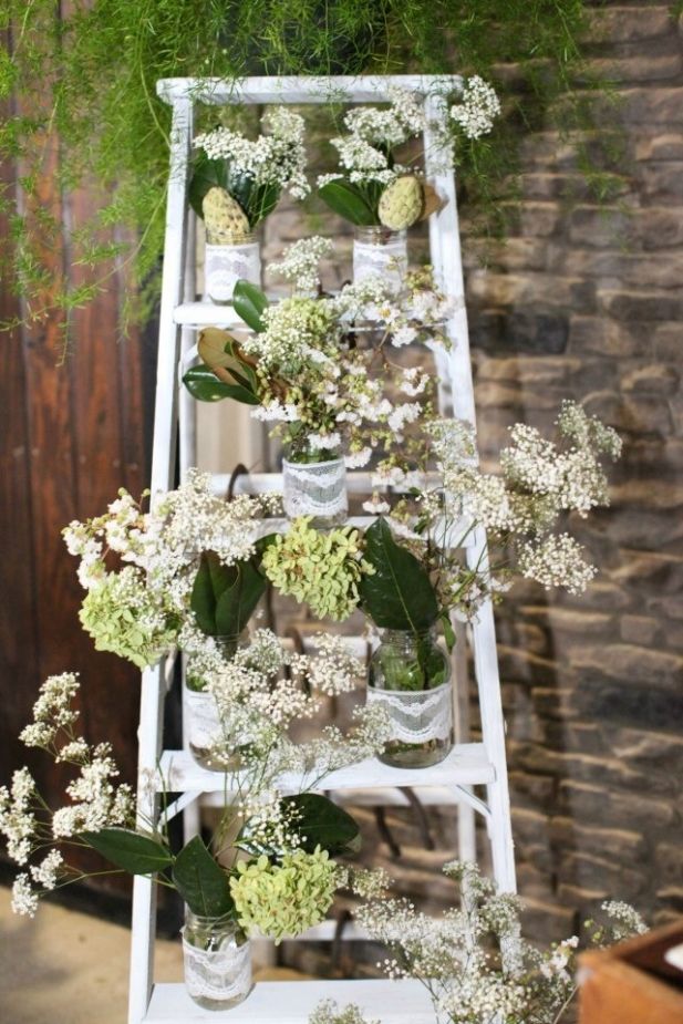 Mason Jars and Lace with Baby's Breath