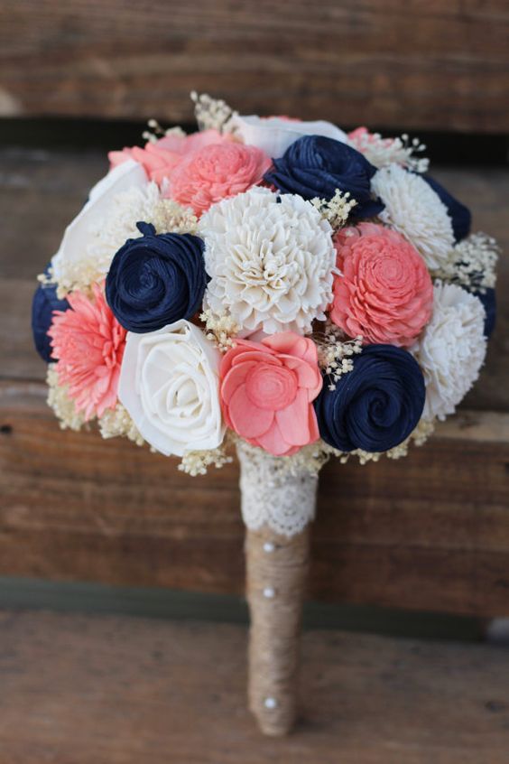 Navy Coral Bouquet wedding wedding flowers