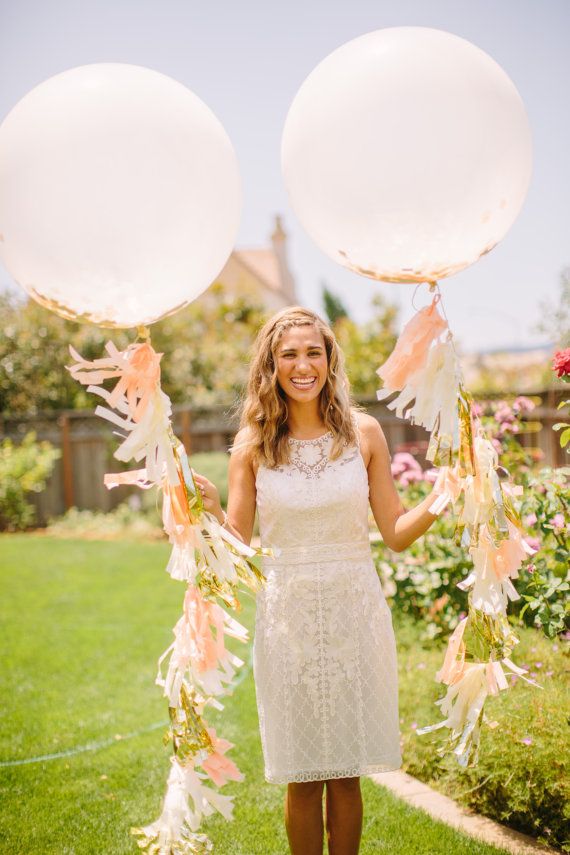 Peach, Ivory and Gold Jumbo Confetti Balloon with Tassels