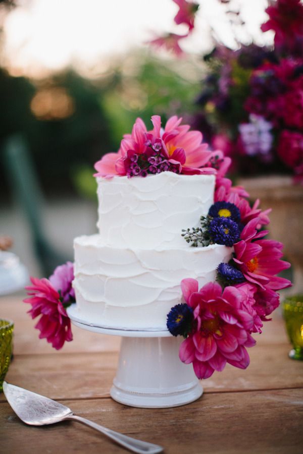 Pink & purple floral-adorned cake