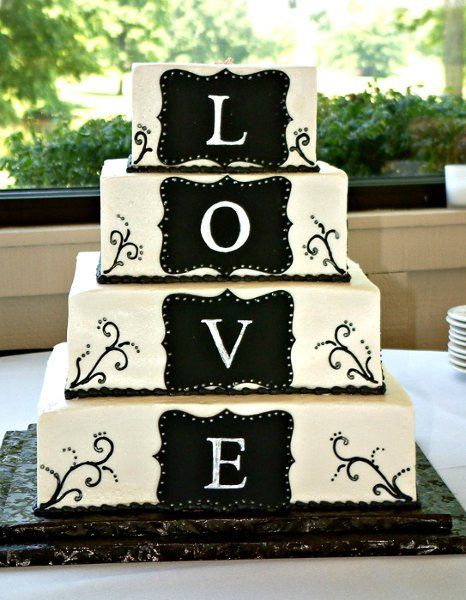 35+ Awesome LOVE Letters Wedding Decor Ideas 32 black and white wedding cake