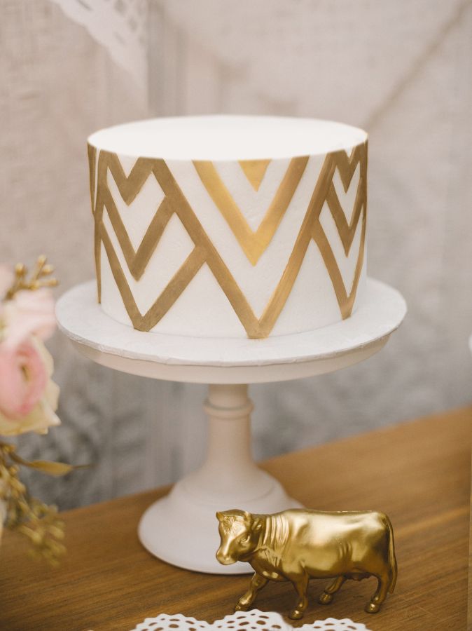 gold chevron wedding cake