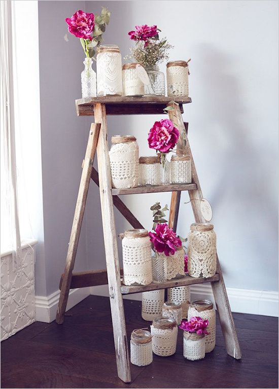 mason jars on ladder wedding ideas