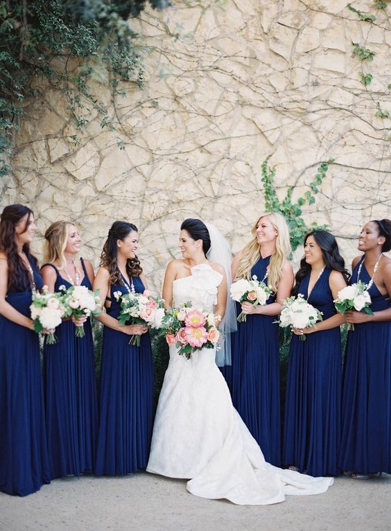 navy blue and white bridesmaid dresses