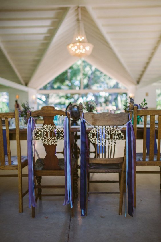 navy blue bride and groom chair signs