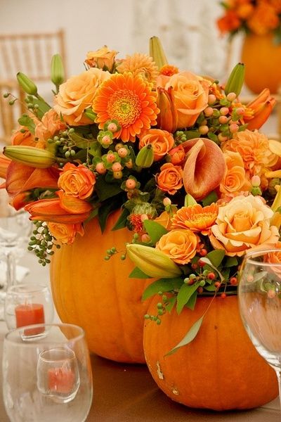 orange fall pumkin wedding centerpiece