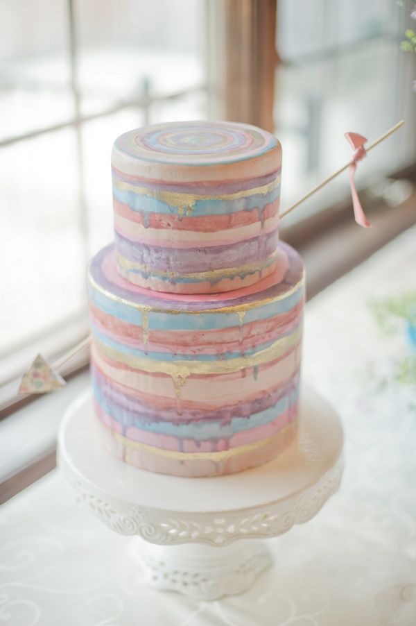 pastel striped wedding cake