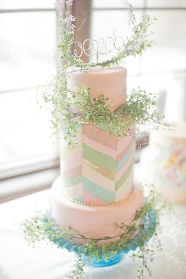 pastel wedding cake with chevron