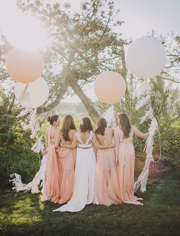 peach bridesmaid dresses with coral giant ballons