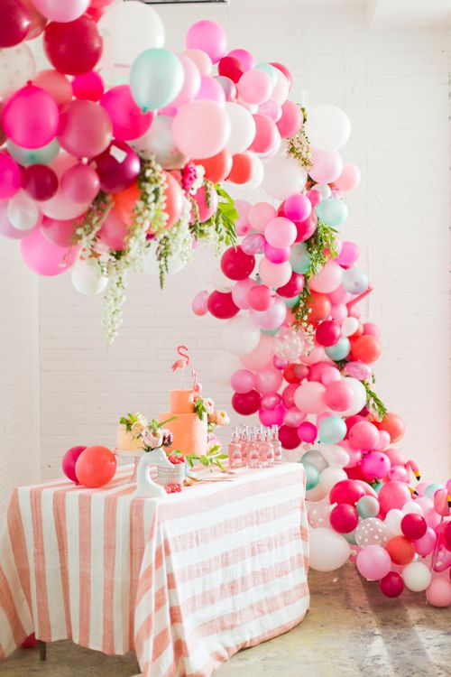 pink shades balloons wedding arch