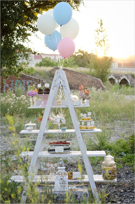 put desserts on a ladder