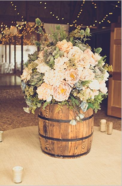 rustic wedding flowers and wine barrel ideas