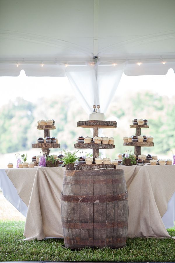 rustic wine barrel and tree stump with burlap wedding  