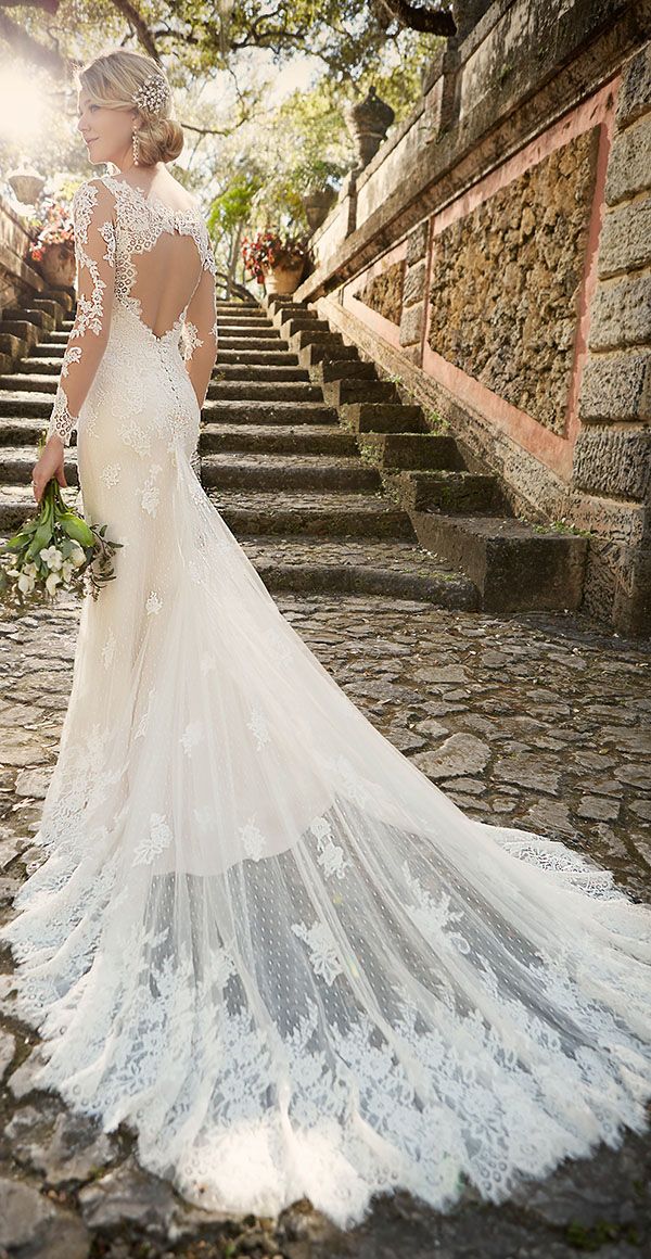 sophisticated lace wedding dresses with illusion long sleeves and keyhole back from essense of australia for 2016