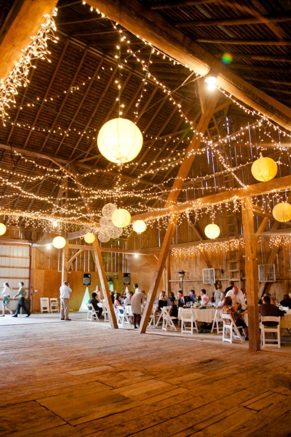 twinkle light and paper lanters barn wedding ideas