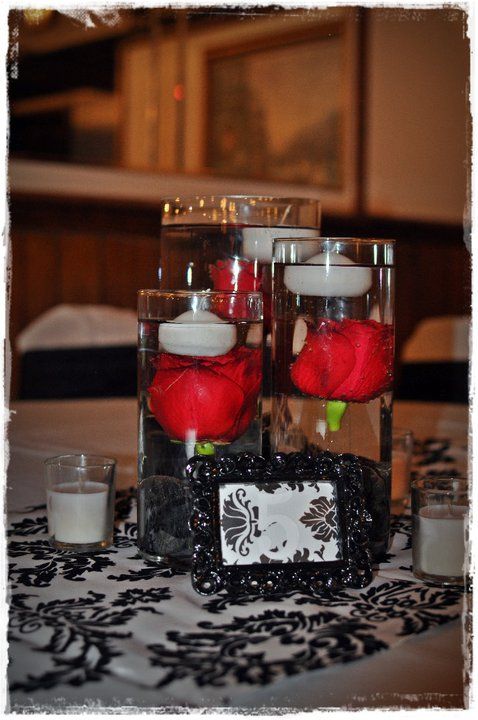 white red and black reception wedding flowers