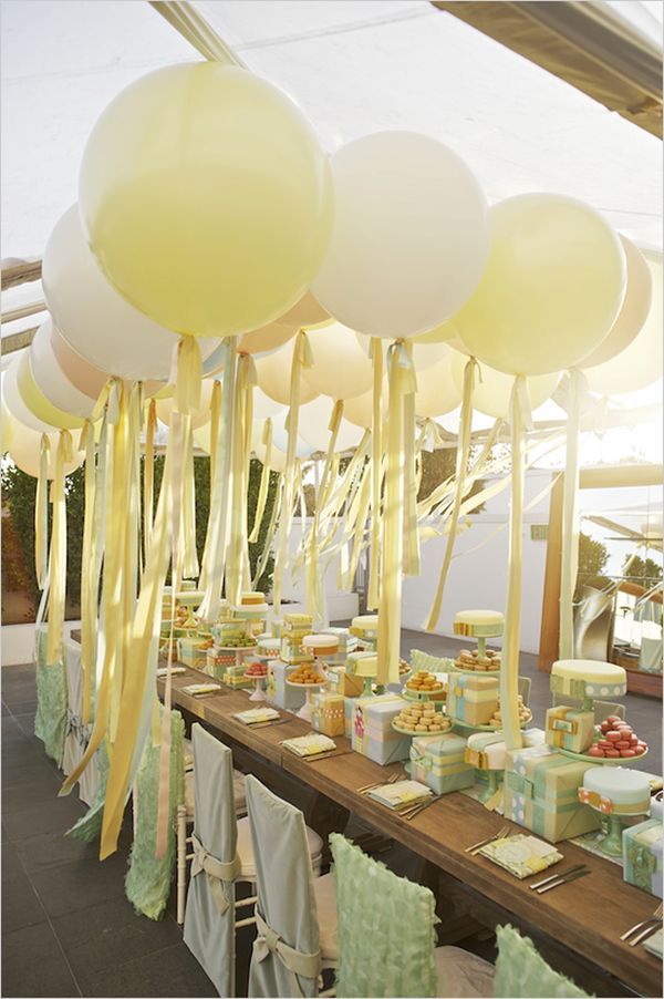 yellow giant ballons wedding dessert table ideas