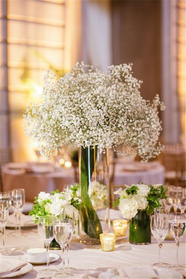 Baby's breath tall wedding centerpiece