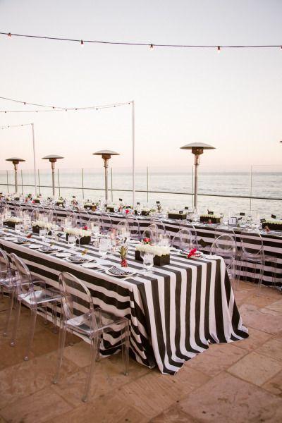Black and white striped wedding tables