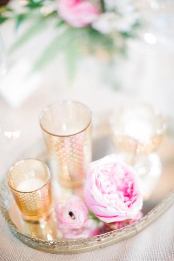 Candles and pink peonies wedding decor