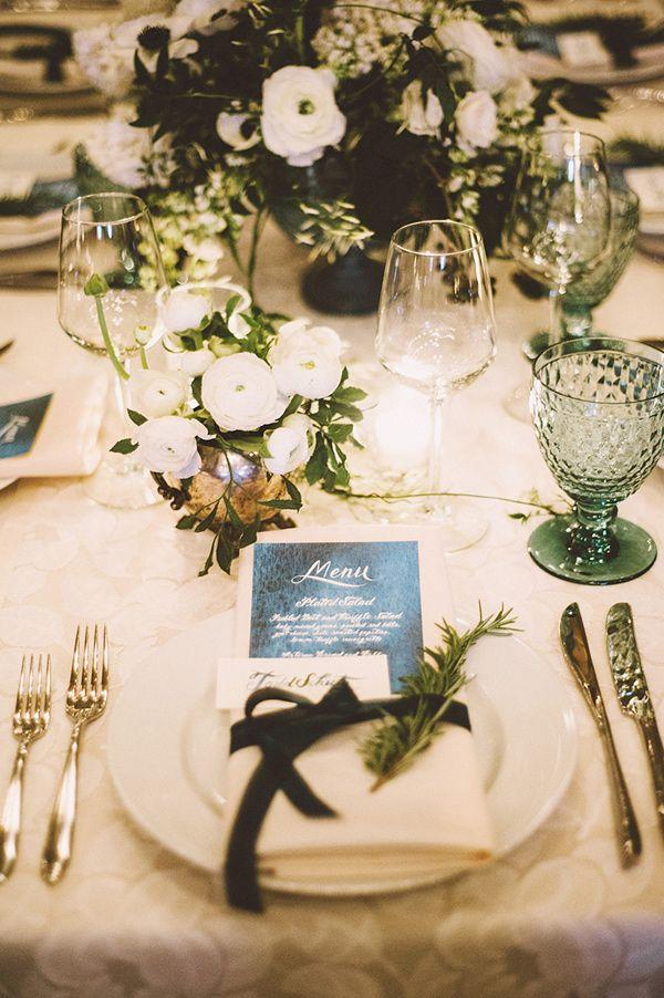Elegant White and Green Wedding Table Setting