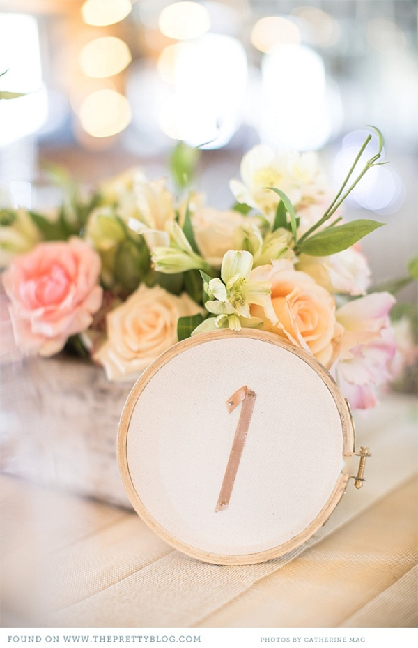 Embroidery hoops wedding table number decor ideas