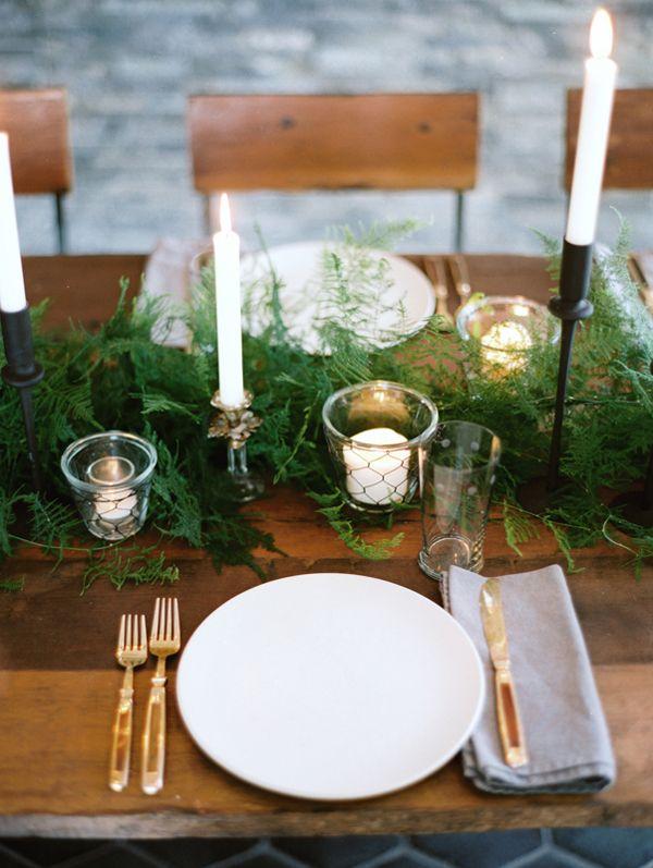Fresh Green Winter Wedding Table Setting