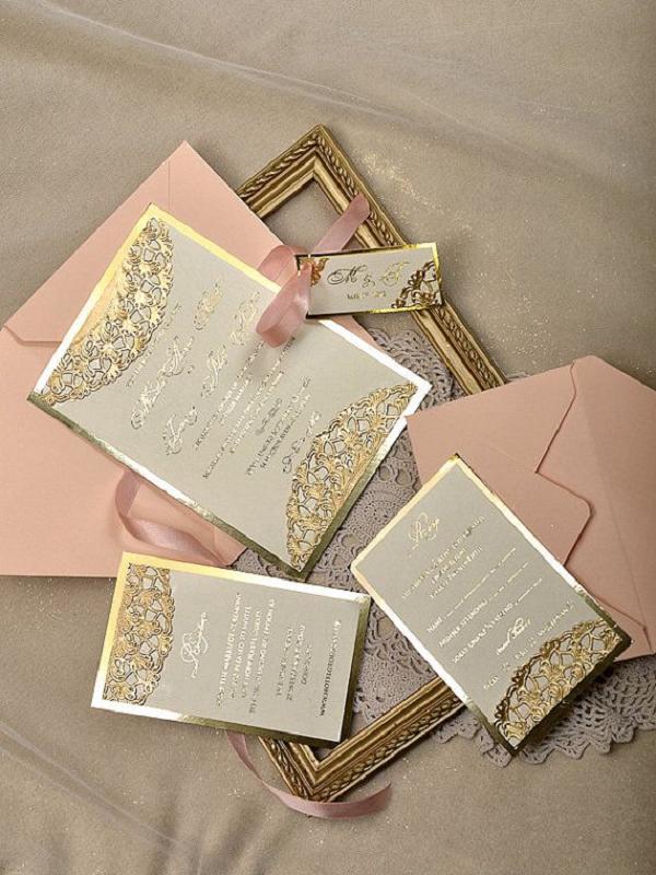 Gold and Peach Wedding Invitations