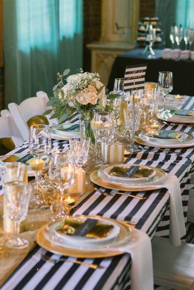 Gold and stripes wedding table setting ideas