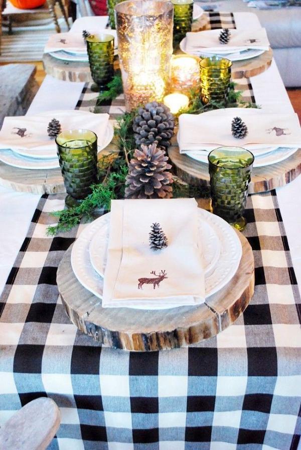Green Gold Pinecones Winter Tablescapes