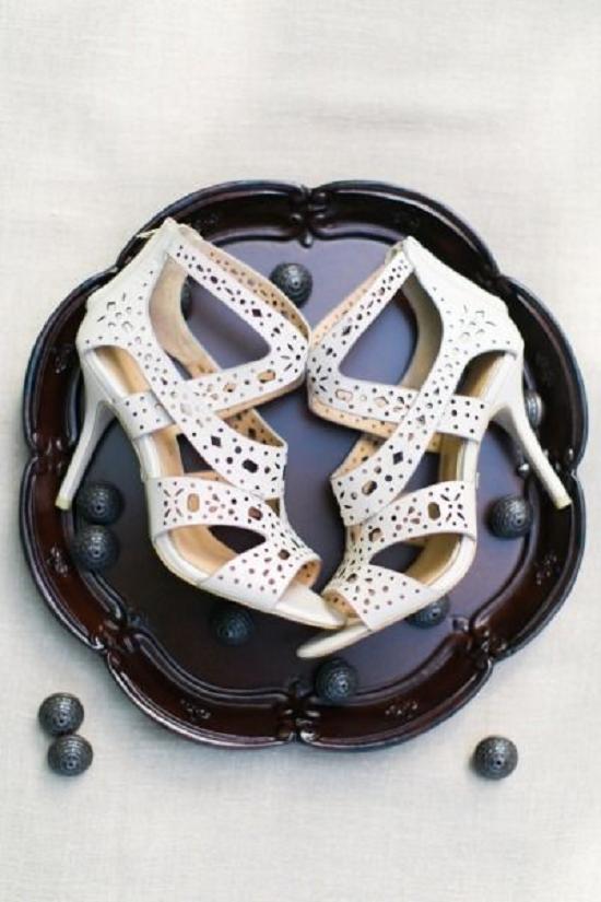 Laser cut white wedding sandals