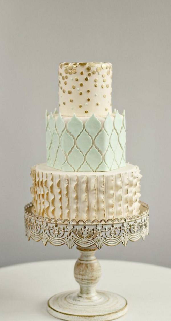 Mint Ivory Gold Winter Wedding Cake