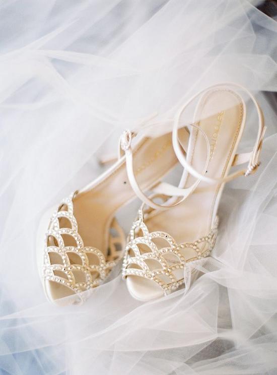 Neutral mermaid laser cut wedding shoes