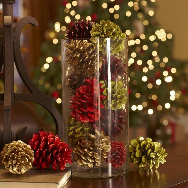 25 Budget-friendly Rustic Winter Pinecone Wedding Ideas 25 Painted green and gold pine cones wedding favor