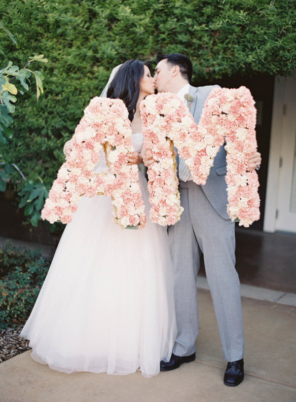 Pink Flowers Initials Wedding Decor Ideas